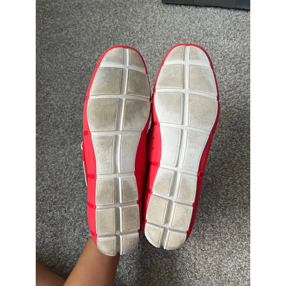 SWIMS Braided Lace Loafer Boat Shoes Red Mesh Rubber Slip On Beach Pool Size 13